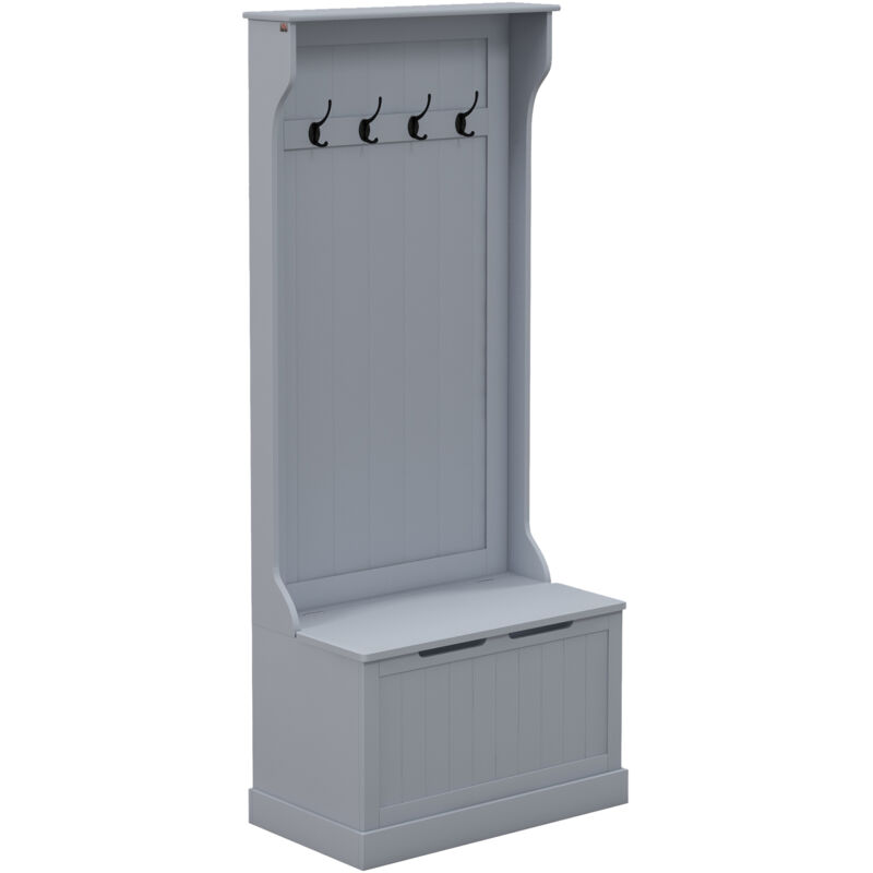 foto del prodotto homcom appendiabiti da ingresso con 4 ganci e panca contenitore in legno grigio