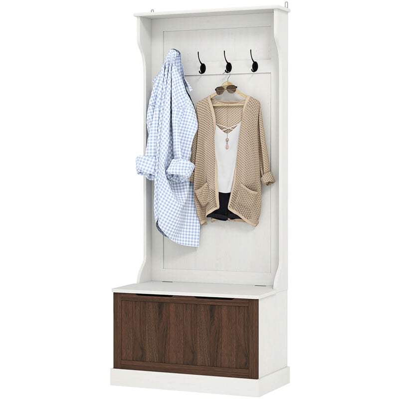 foto del prodotto homcom appendiabiti da ingresso con 4 ganci e panca contenitore in mdf bianco