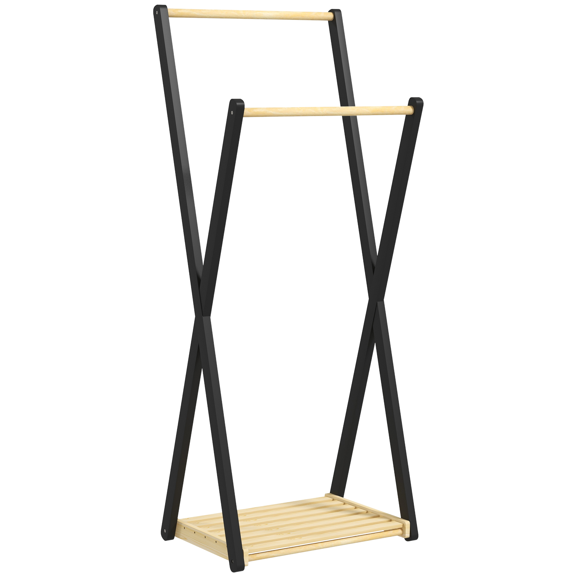 foto del prodotto homcom appendiabiti da terra in legno con 2 barre e ripiano inferiore design moderno, 61x45x152cm aosom