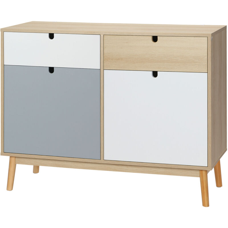 foto del prodotto homcom armadietto 2 ante e cassetti stile nordico mobile multiuso multicolore