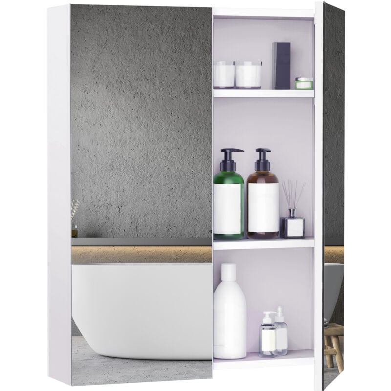 foto del prodotto homcom armadietto pensile da bagno mdf bianco con specchio 60x15x75cm