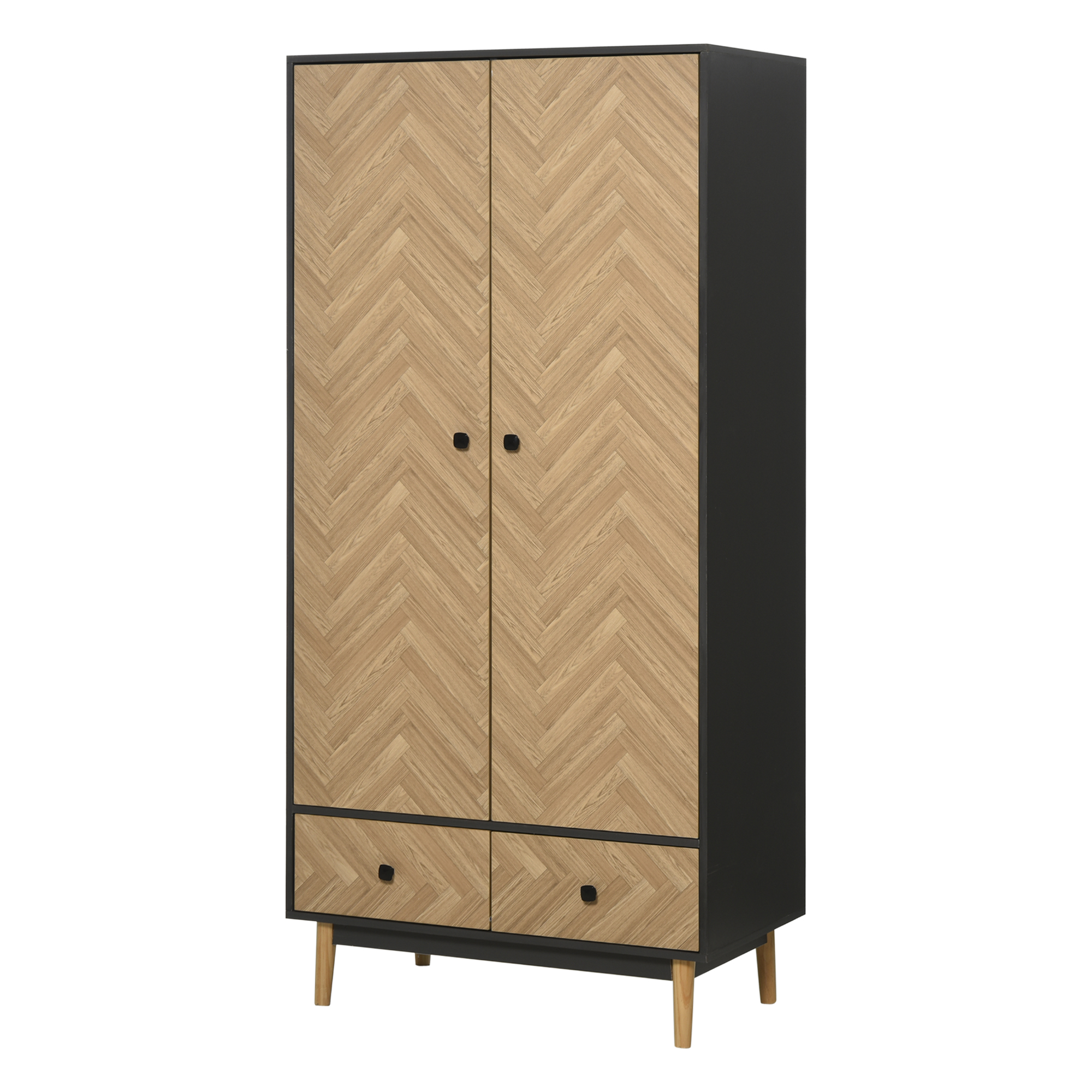 foto del prodotto homcom armadio a due ante in legno con 4 vani, 2 appendiabiti e cassetti grigio scuro, 90x50x190cm aosom