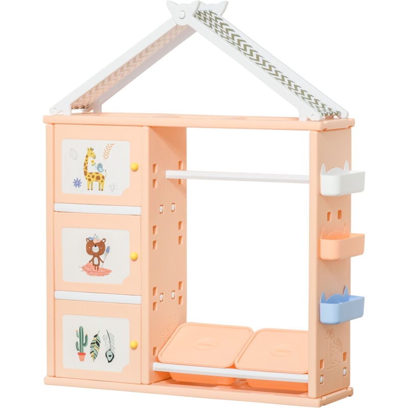 foto del prodotto homcom armadio cameretta in pe arancione mobile portagiochi con appendiabiti