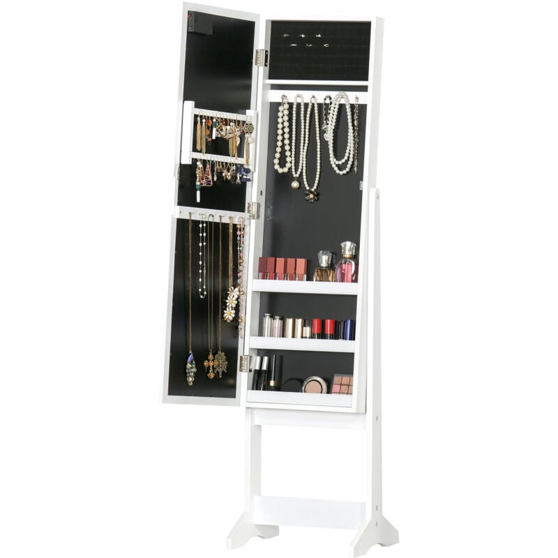 foto del prodotto homcom armadio portagioie regolabile specchioe luci led, bianco, 36x30x136 cm