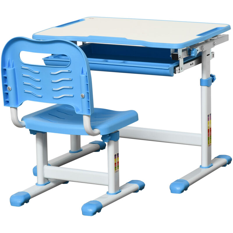 foto del prodotto homcom banchetto scuola inclinabile 45 con cassetto e sedia altezza regolabile