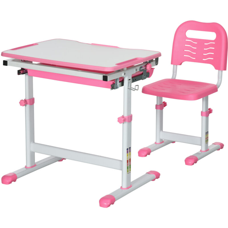 foto del prodotto homcom banchetto scuola inclinabile 45 e sedia ad altezza regolabile rosa