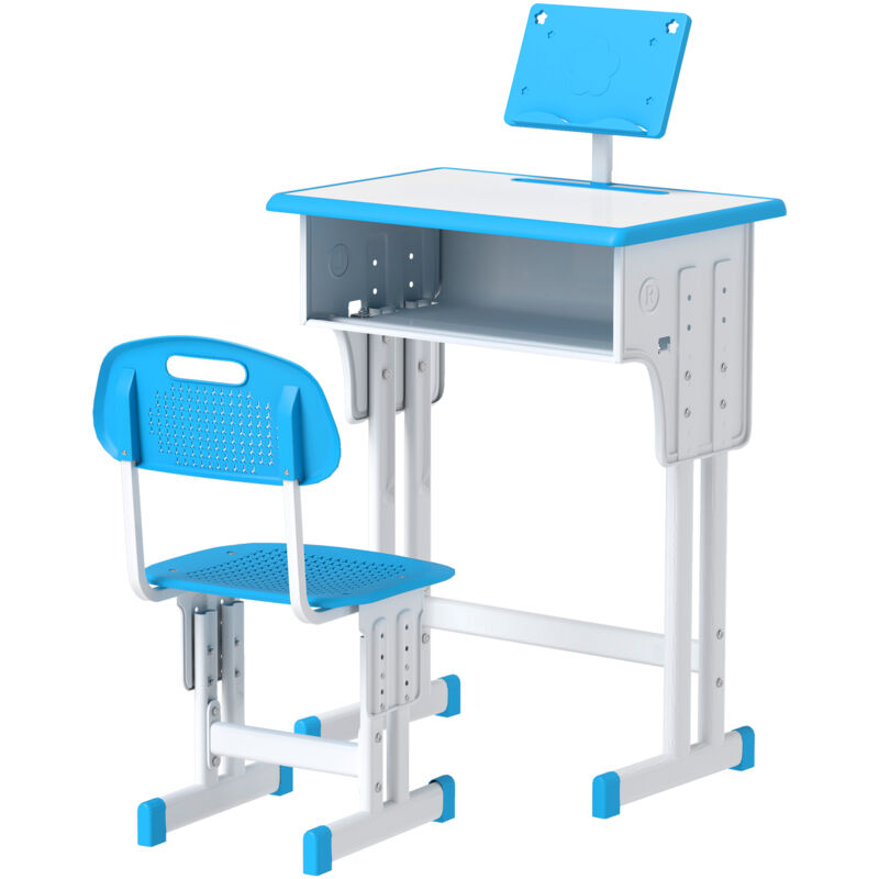 foto del prodotto homcom banchetto scuola per bambini 6 12 anni sedia altezza regolabile blu