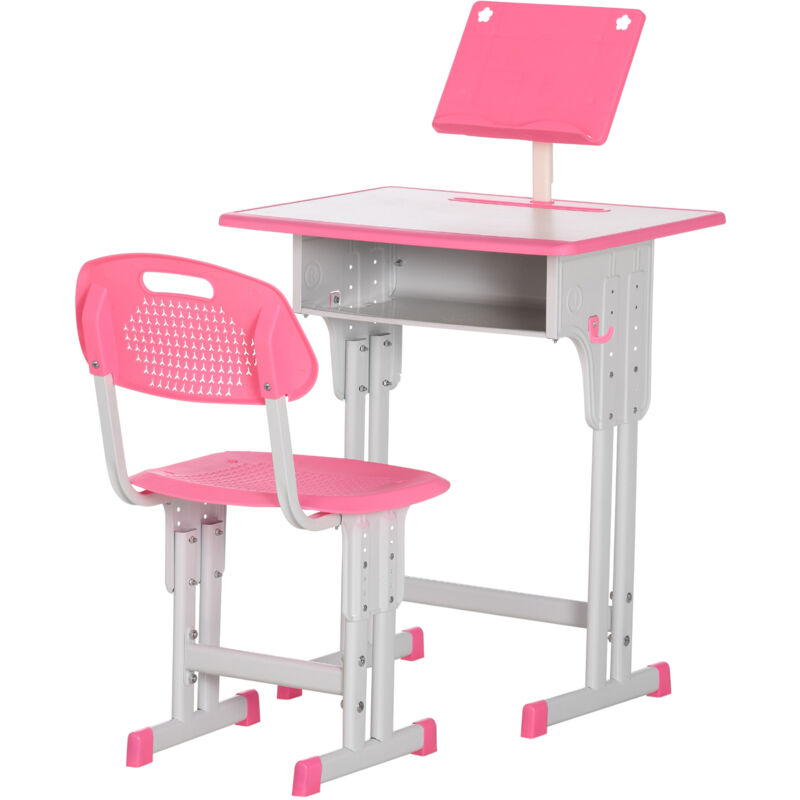 foto del prodotto homcom banchetto scuola per bambini 6 12 anni sedia altezza regolabile rosa