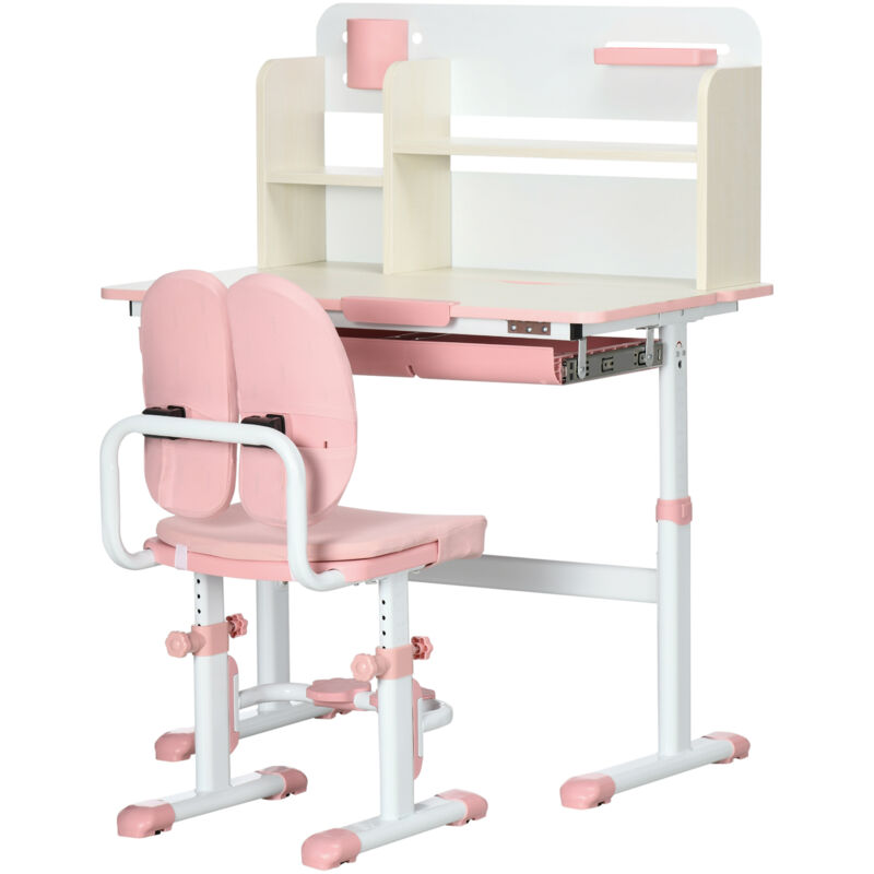 foto del prodotto homcom banco scuola inclinabile e sedia altezza regolabile bimbi 3 12 anni rosa