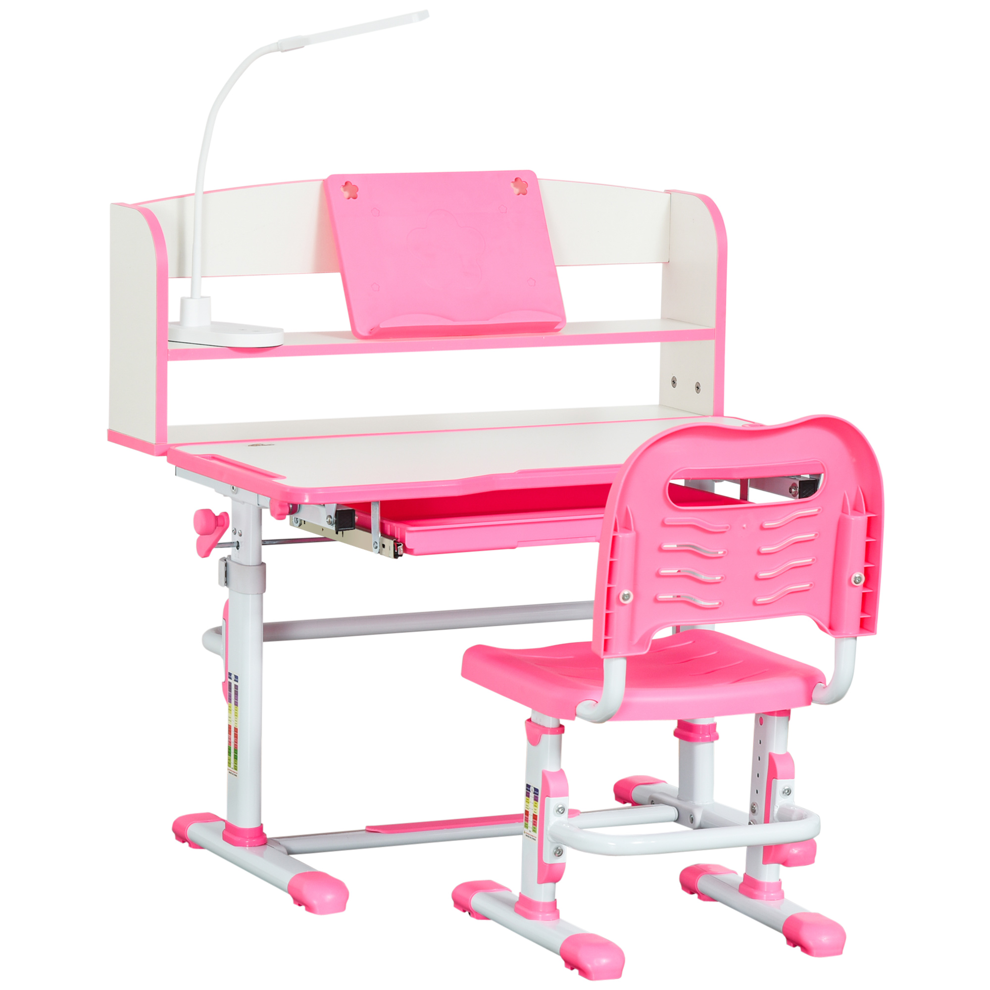 foto del prodotto homcom banco scuola per bambini 6-12 anni regolabile con luce led, leggio e portapenne, in mdf, pp e acciaio, rosa