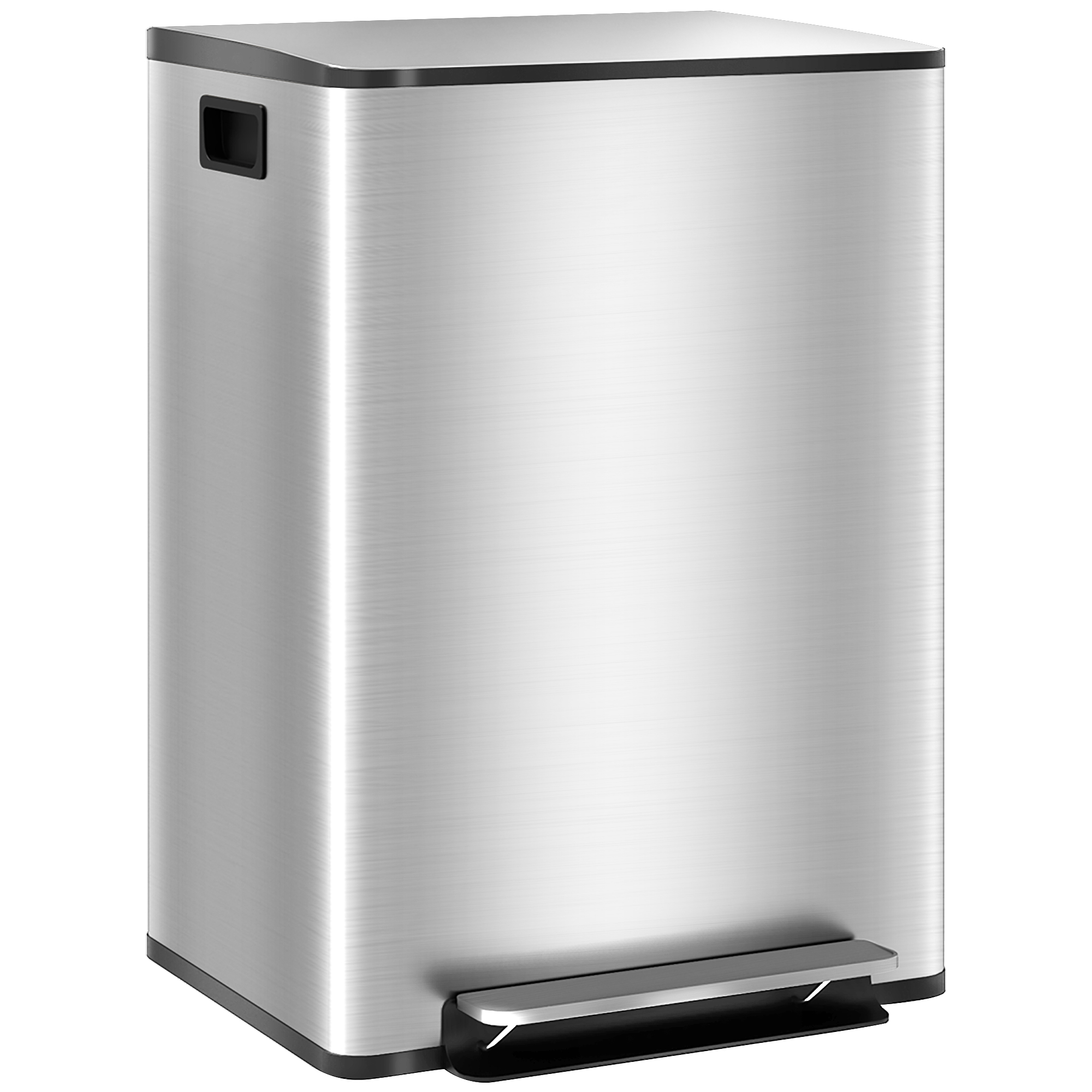 foto del prodotto homcom bidone immondizia a 2 sezioni da 30l a pedale con coperchio silenzioso, in acciaio inox e pp, 47.7x37.5x66.8 cm