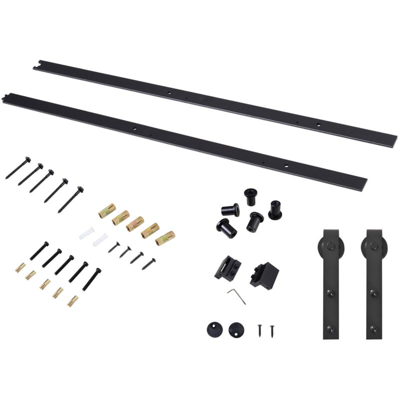 foto del prodotto homcom - binario per porta scorrevole kit accessori con rulli tappi stile rustico
