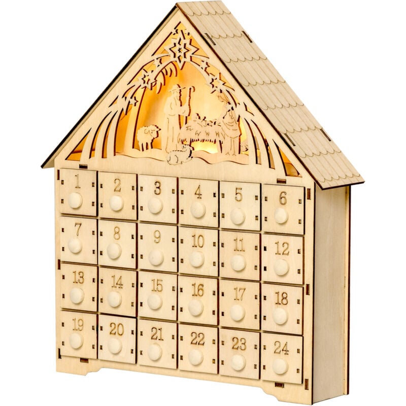foto del prodotto homcom calendario dell avvento per bambini 24 cassetti presepe intagliato e luci