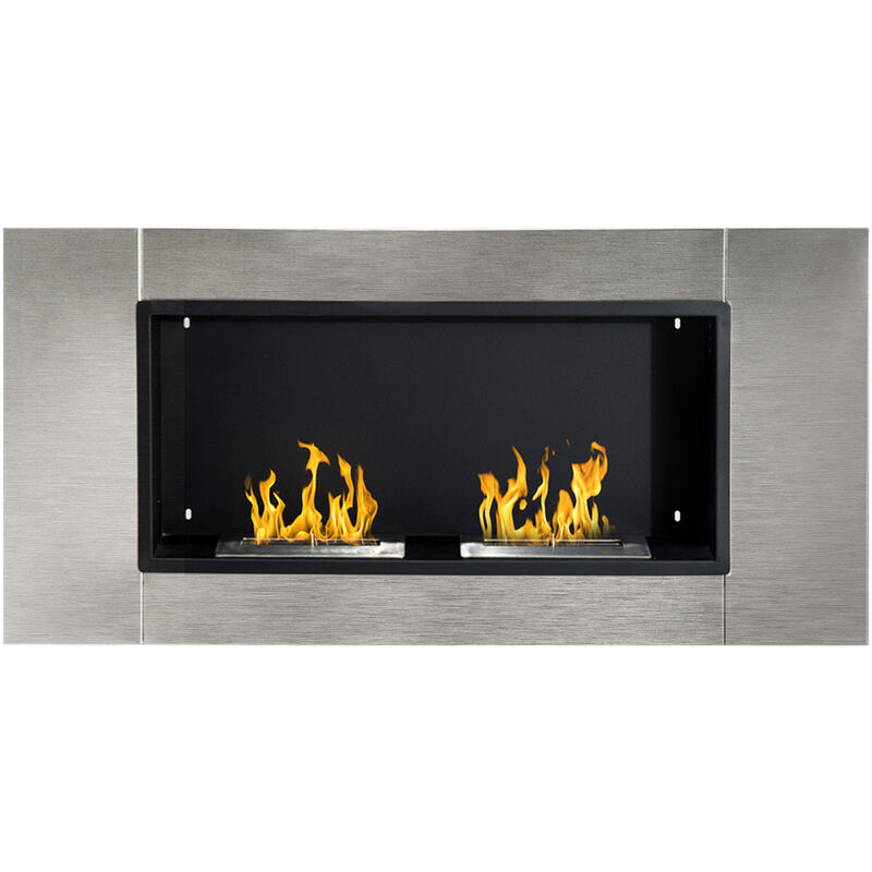 foto del prodotto homcom camino bioetanolo da parete con 2 bruciatori, acciaio inox 110x54x14,5cm