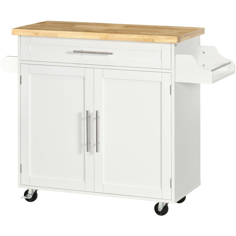 foto del prodotto homcom carrellino cucina con cassetto e armadietto bianco109x40x89cm