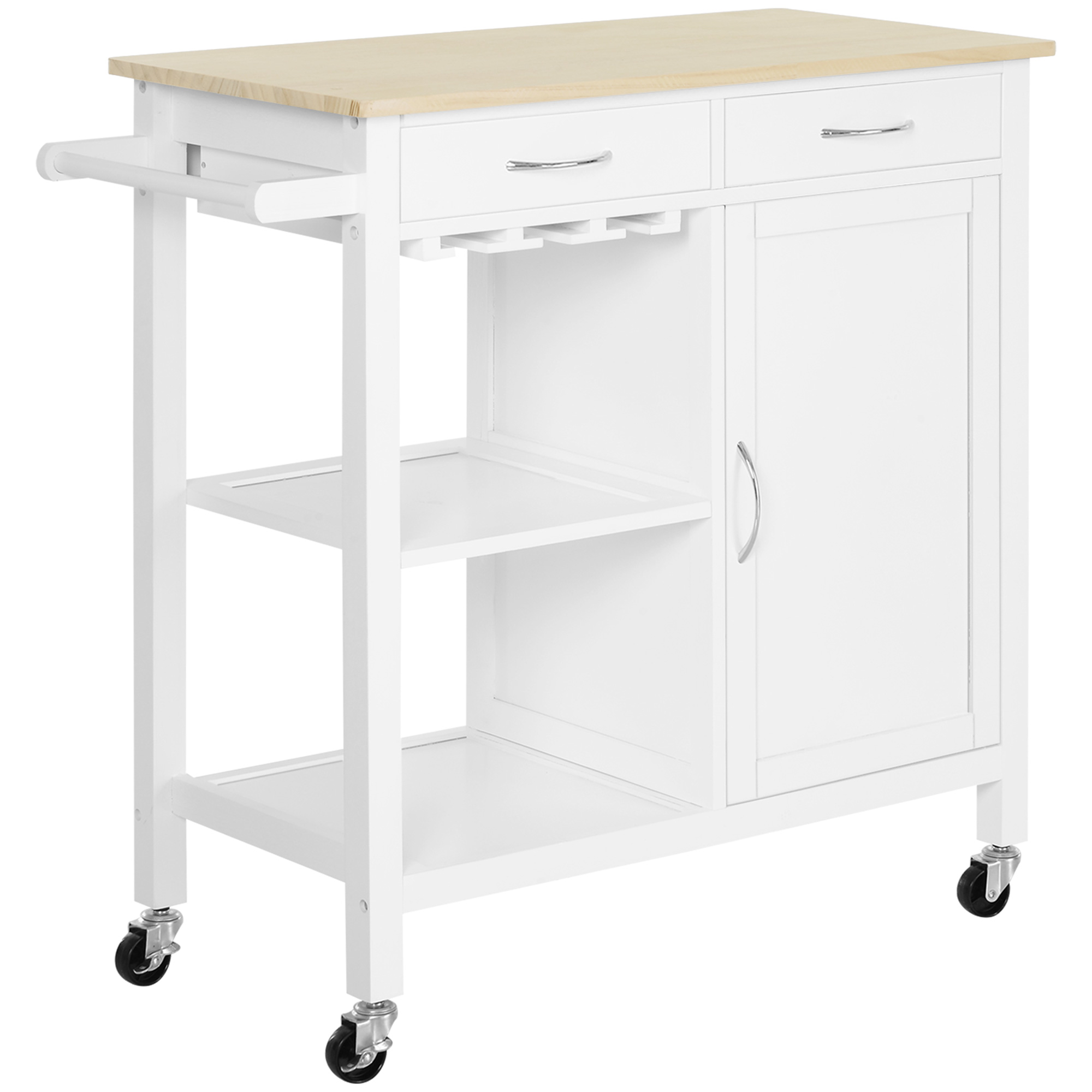 foto del prodotto homcom carrello da cucina classico con cassetti e ruote mobiletto cucina in legno salvaspazio 89x40x84cm aosom