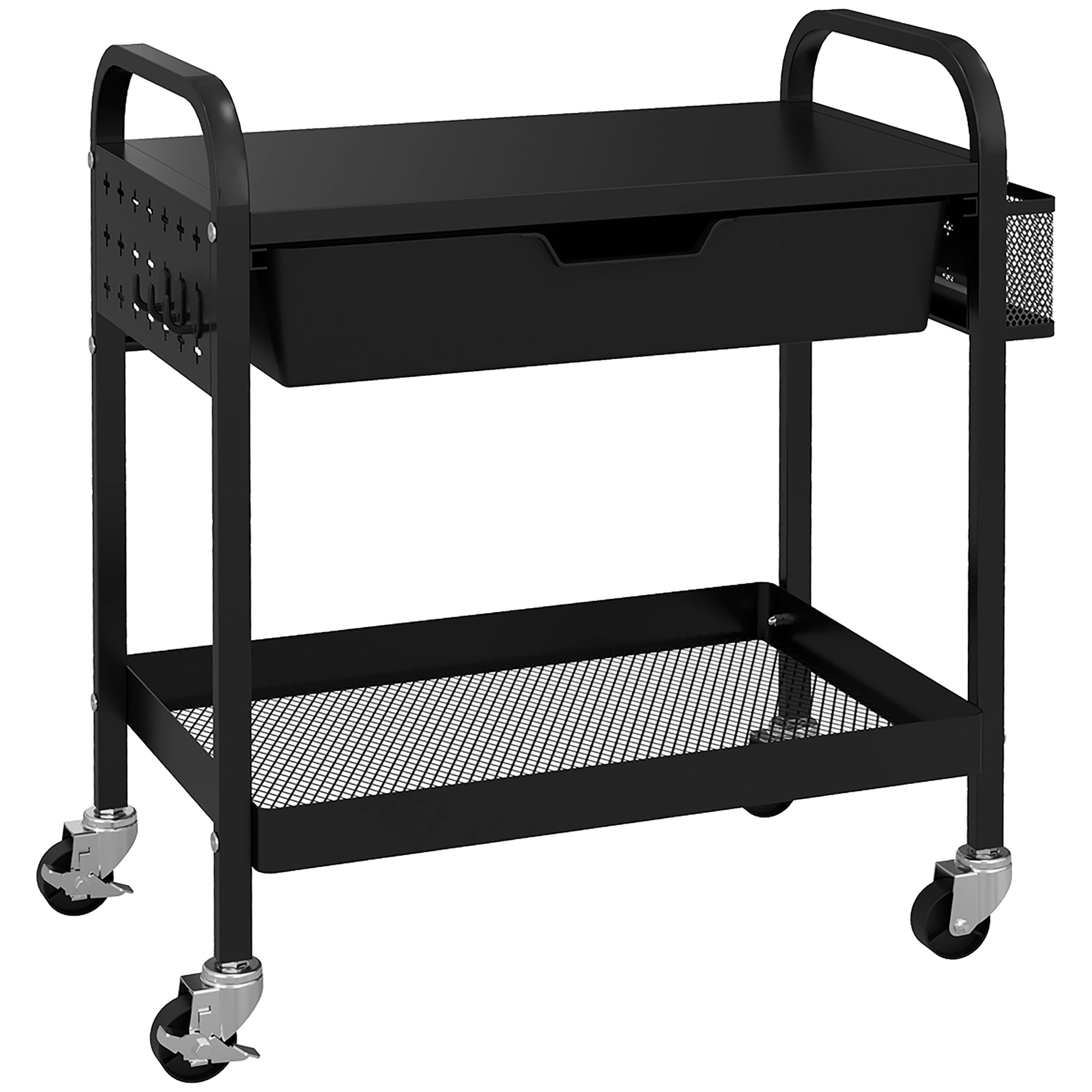 foto del prodotto homcom carrello da cucina con cesto, cassetto estraibile e 3 ganci, in pp e metallo, 61x32.6x58.5 cm, nero aosom