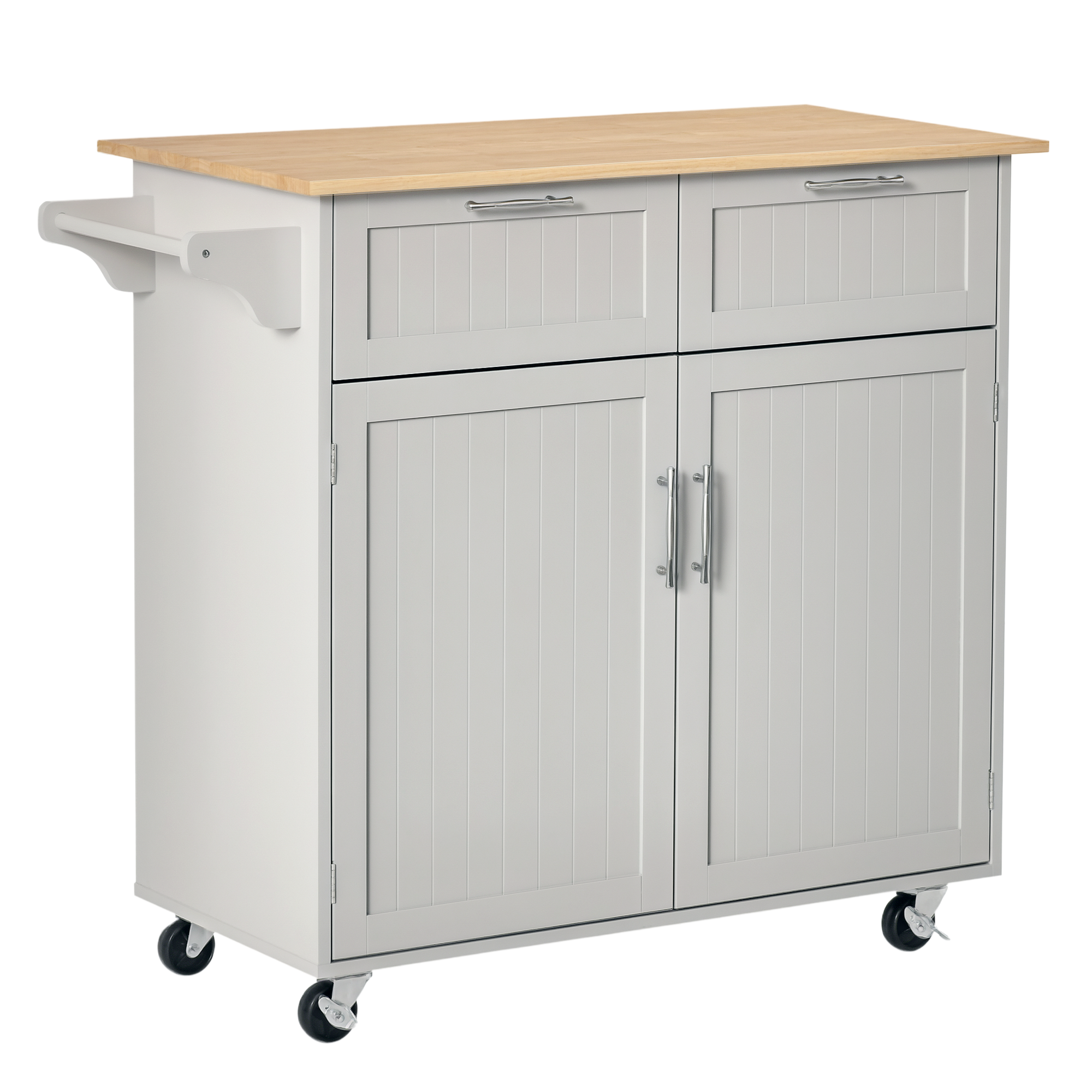 foto del prodotto homcom carrello da cucina multiuso in legno con 2 cassetti, armadietto e 4 ruote, 104x46x91cm, grigio