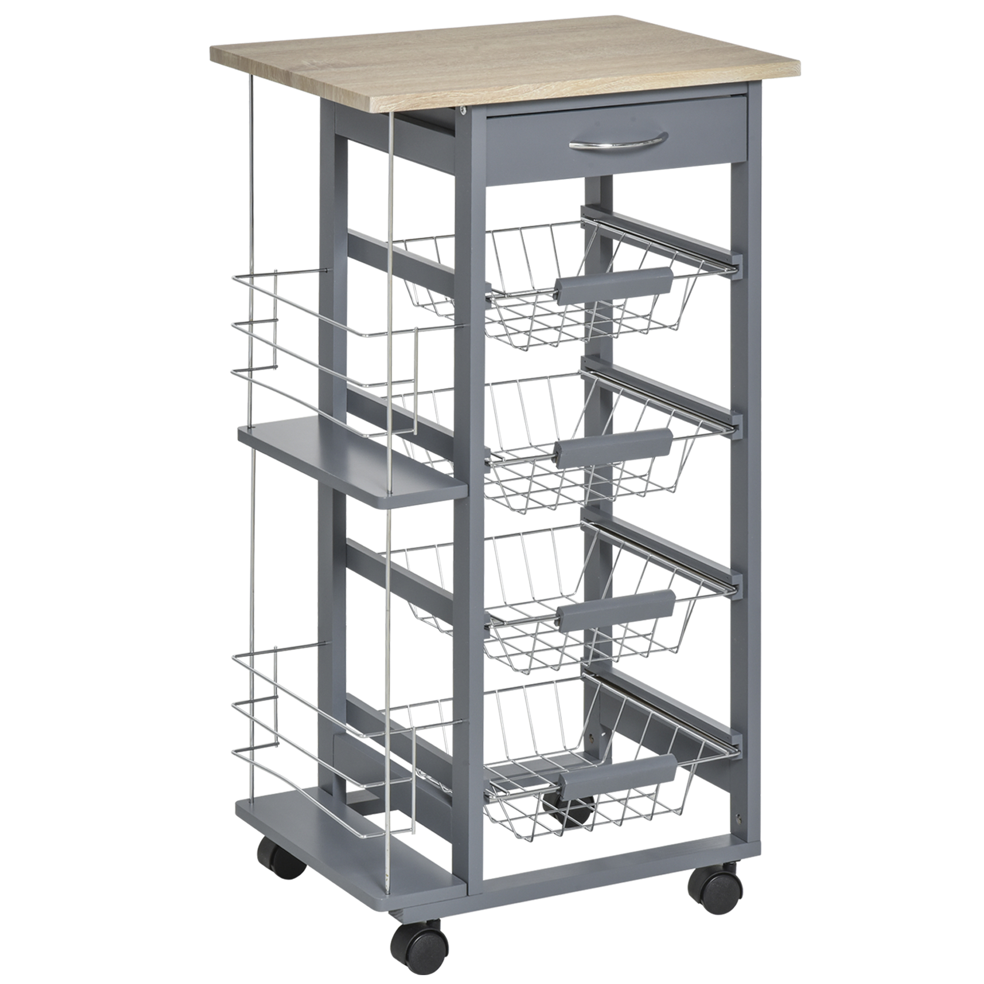 foto del prodotto homcom carrello da cucina salvaspazio in grigio scuro, portavivande con 1 piano di lavoro 1 cassetto e 4 cestelli metallici, 47x37x83cm aosom