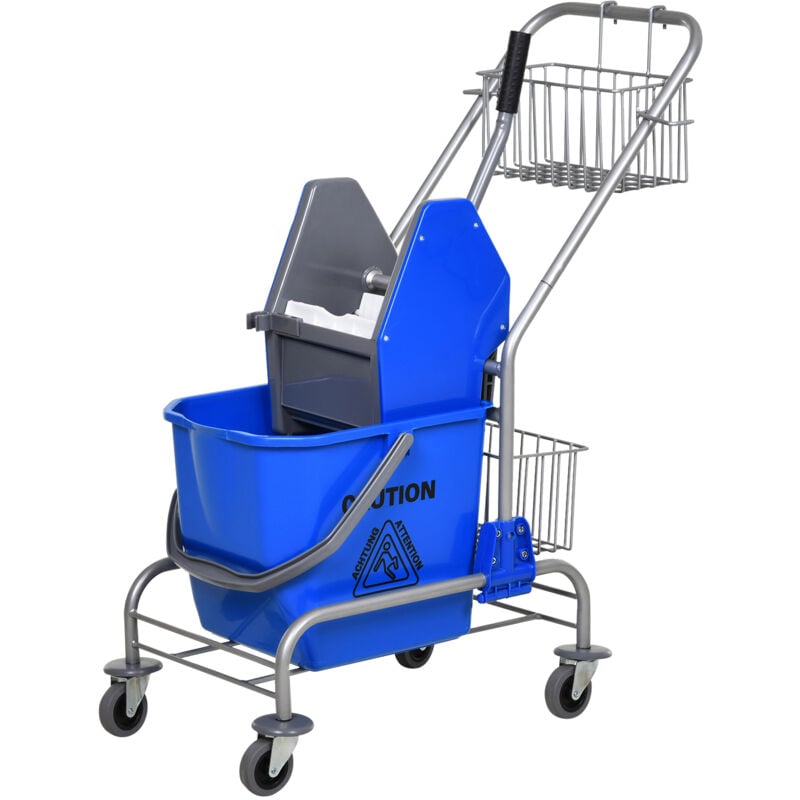 foto del prodotto homcom carrello lavapavimenti con secchio 26l, strizzatore e cestini a rete blu