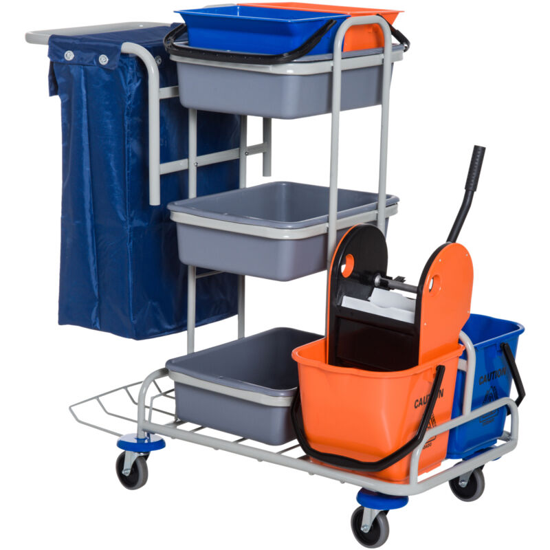 foto del prodotto homcom carrello lavapavimenti professionale secchio con strizzatore e rotelle