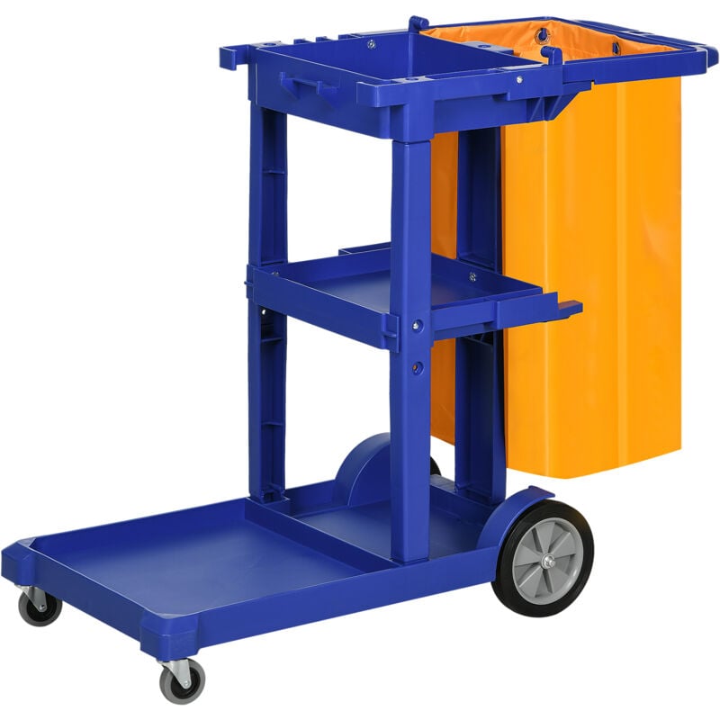 foto del prodotto homcom carrello multiuso a 3 ripiani con ganci e sacco 100l blu giallo grigio
