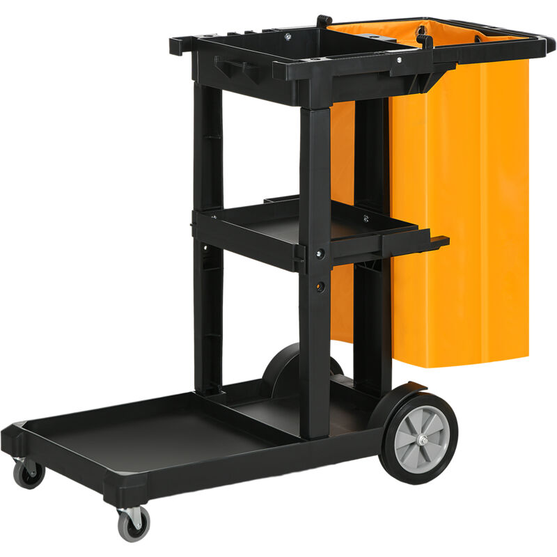 foto del prodotto homcom carrello multiuso a 3 ripiani con ganci e sacco 100l nero giallo grigio