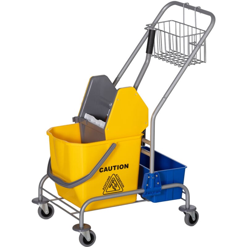 foto del prodotto homcom carrello per pulizie con strizzatore secchio da 25l e ripiano in plastica