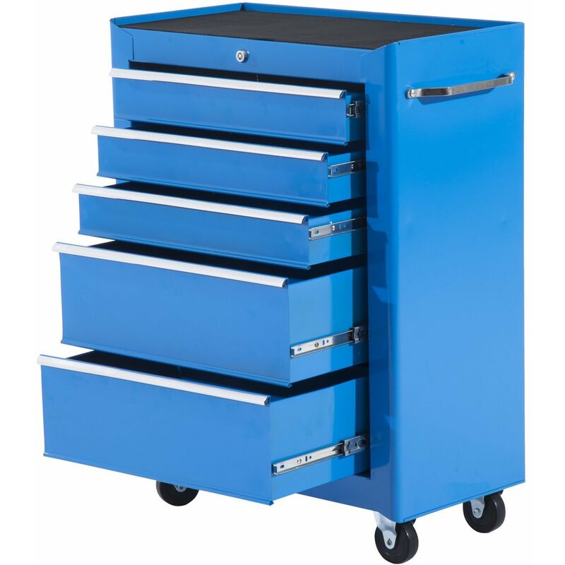 foto del prodotto homcom carrello porta attrezzi con ruote 5 cassetti con chiave blu