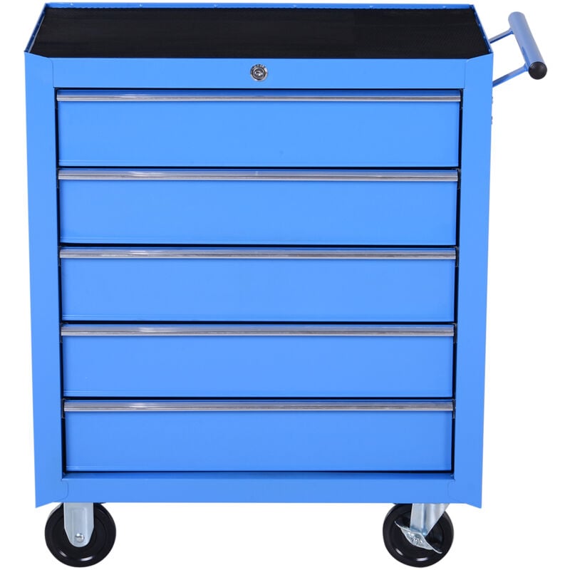 foto del prodotto homcom carrello porta attrezzi in metallo ruote e 5 cassetti 67.5x33x77cm blu
