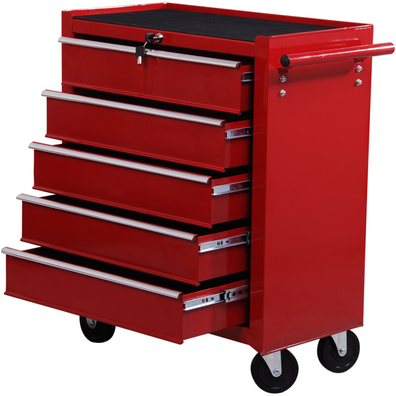 foto del prodotto homcom carrello porta attrezzi in metallo ruote e 5 cassetti 67.5x33x77cm rosso