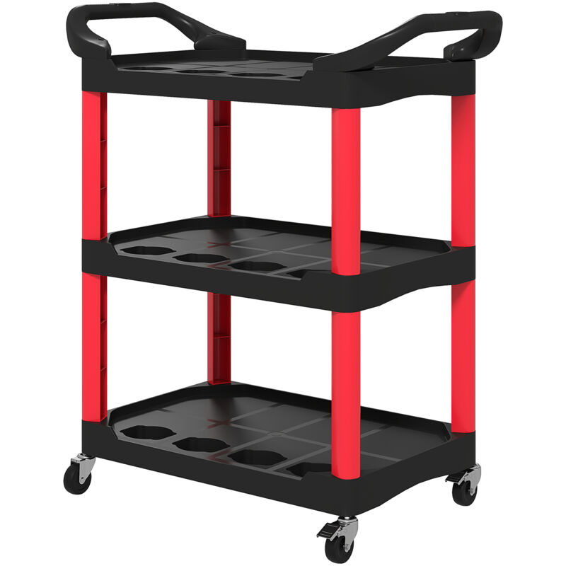 foto del prodotto homcom carrello porta utensili 3 livelli in plastica con maniglie e ruote rosso