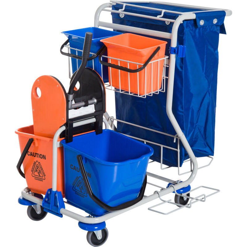 foto del prodotto homcom carrello pulizie professionale con 4 secchi 18l 6l e sacco impermeabile