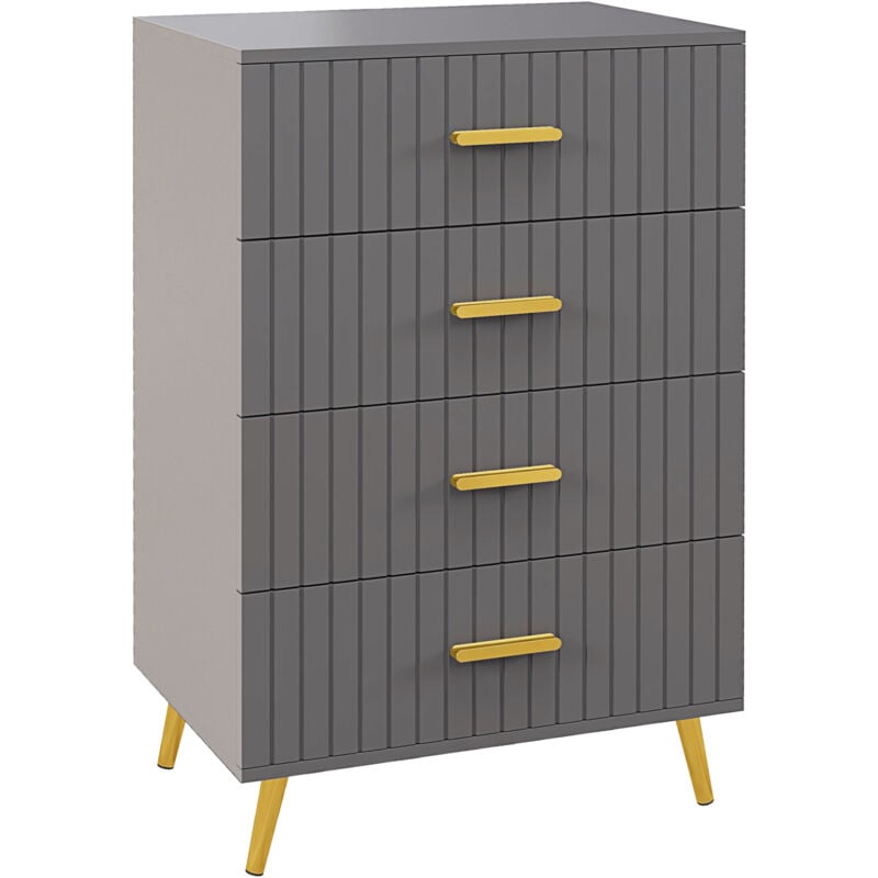 foto del prodotto homcom cassettiera 4 cassetti moderna con guide in acciaio e maniglie in alluminio, piedini antiscivolo,60x40x90 cm, oro grigio scuro aosom italy