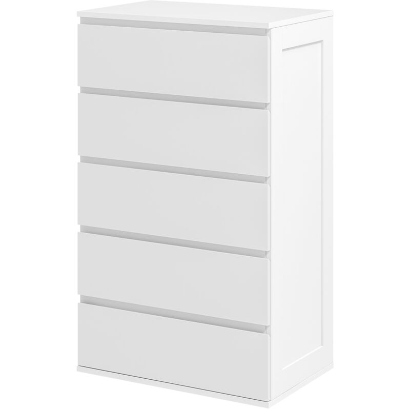 foto del prodotto homcom cassettiera 5 cassetti in legno con maniglie scanalate bianco