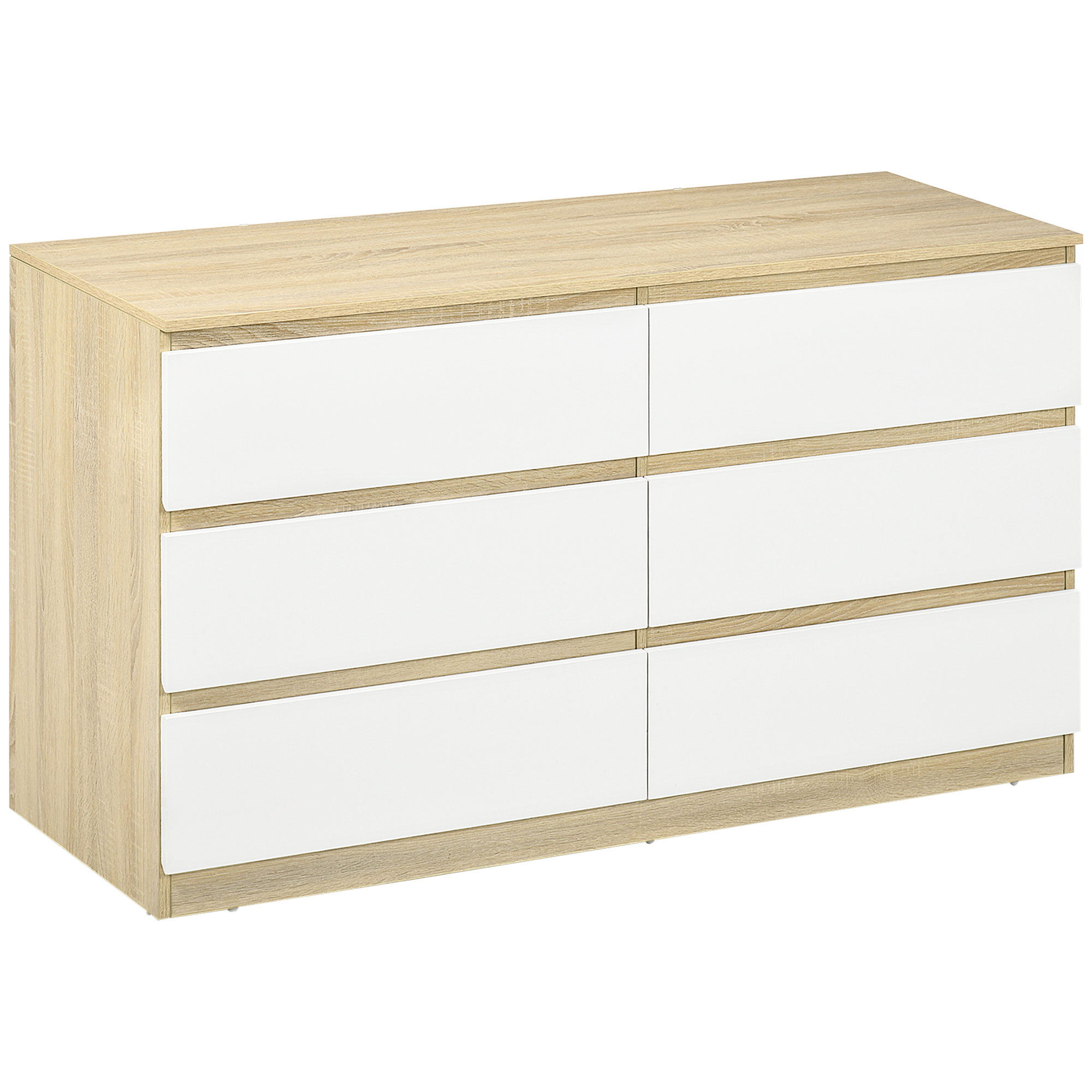 foto del prodotto homcom cassettiera 6 cassetti moderna in legno, 135x48x77cm, bianco e colore legno aosom