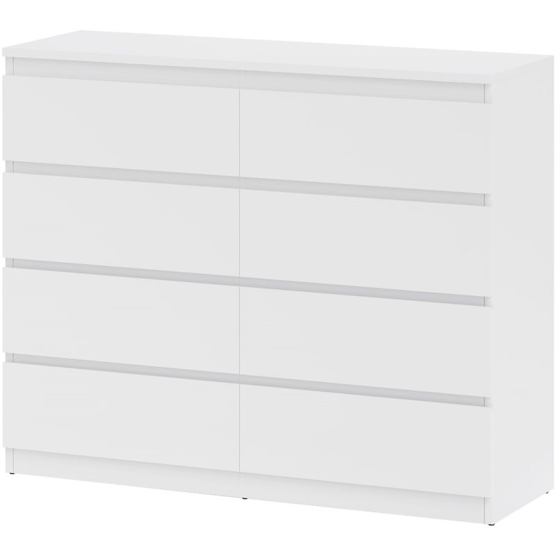 foto del prodotto homcom cassettiera 8 cassetti con maniglie scanalate 120x39x100 cm bianco