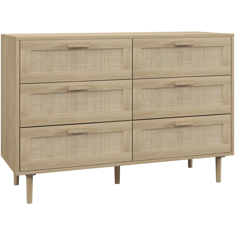 foto del prodotto homcom cassettiera a 6 cassetti in legno e rattan 110x40x75 cm color legno