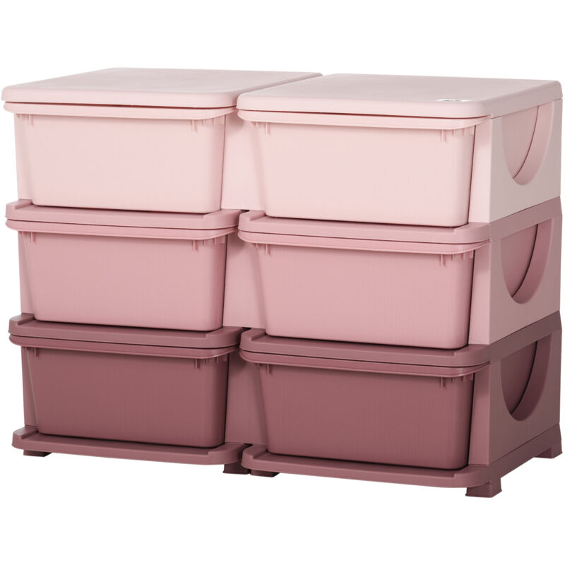foto del prodotto homcom cassettiera colorata per bambini con bordi arrotondati in pp rosa
