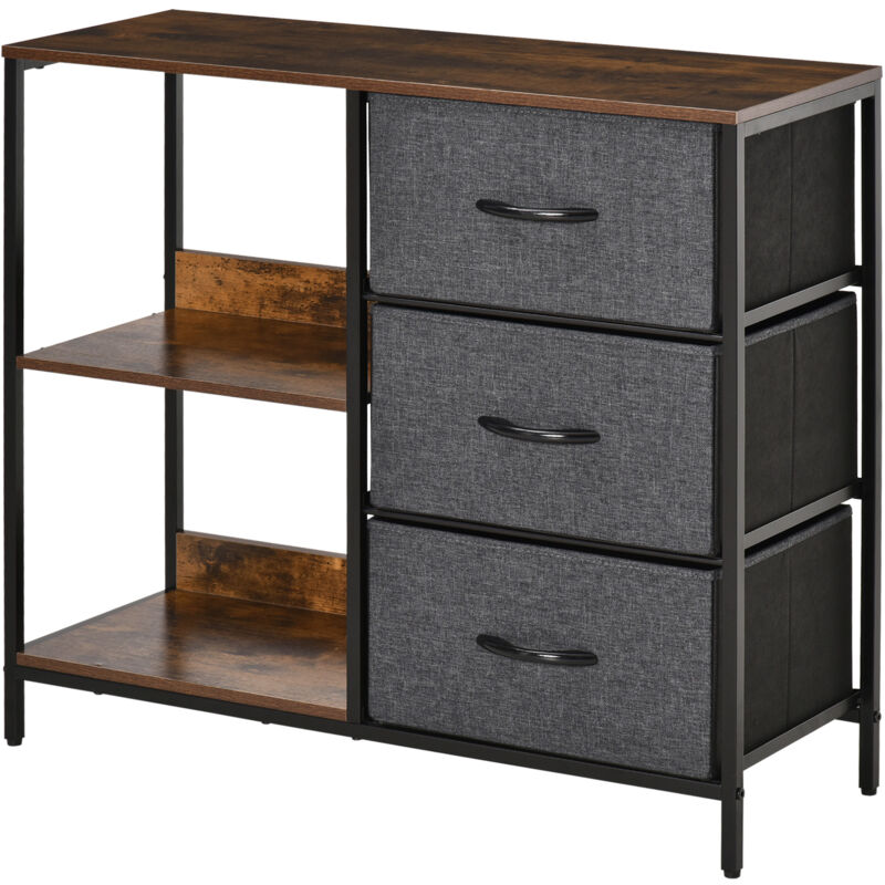 foto del prodotto homcom cassettiera con 3 cassetti pieghevoli in tessuto ripiano mdf 80x29x71cm