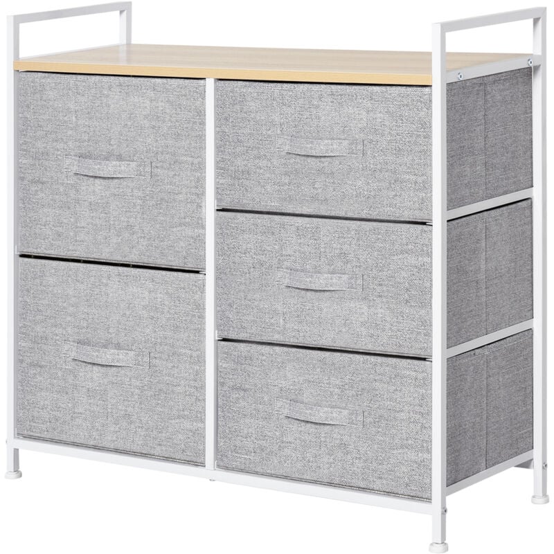foto del prodotto homcom cassettiera con 5 cassetti pieghevoli e rimovibili in tessuto grigio