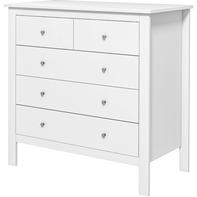 foto del prodotto homcom cassettiera da camera 5 cassetti in legno bianco 79x39.5x80.5 cm