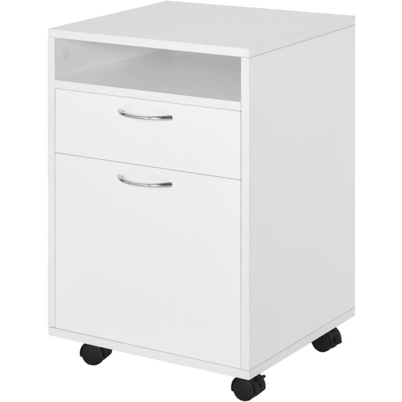 foto del prodotto homcom cassettiera documenti da ufficio 4 ruote 2 scomparti bianco legno