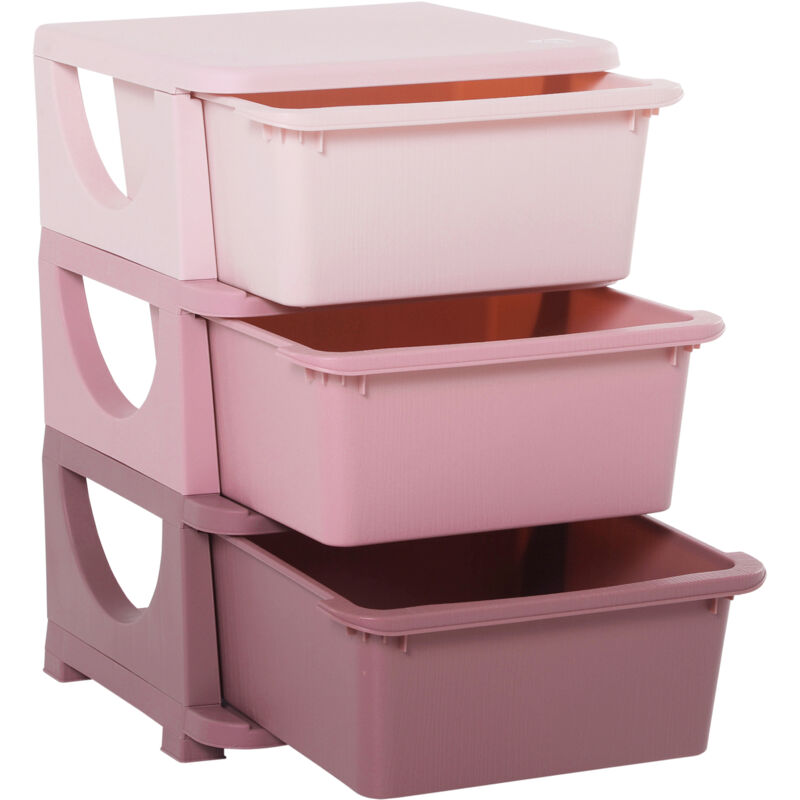 foto del prodotto homcom cassettiera in plastica colorata 3 cassetti giochi e vestiti 37x37x56.5cm