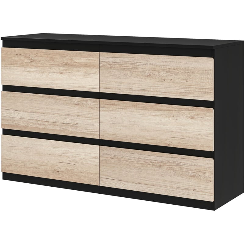 foto del prodotto homcom cassettiera moderna 6 cassetti per camera da letto nera e color legno