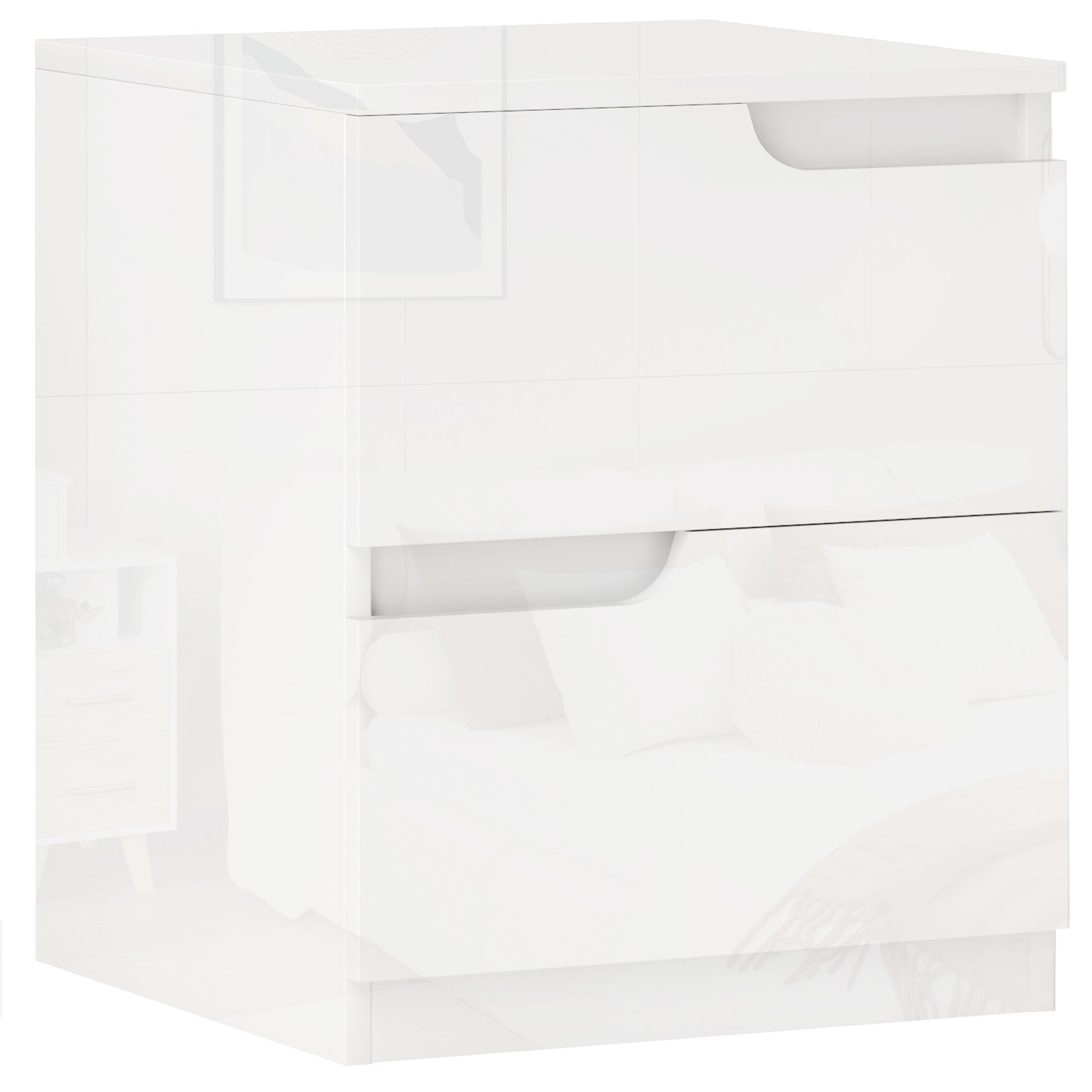 foto del prodotto homcom cassettiera moderno con 2 cassetti senza maniglie in legno e design lucido, guide in acciaio, 40x40x48 cm, bianco aosom italy