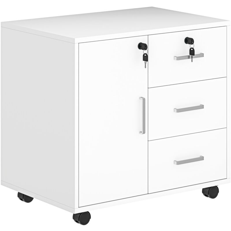 foto del prodotto homcom cassettiera portadocumenti con 3 cassetti e armadietto bianco