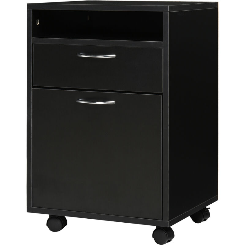 foto del prodotto homcom cassettiera portadocumenti da ufficio in legno nero 2 cassetti 4 ruote