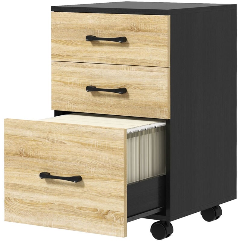 foto del prodotto homcom cassettiera sotto scrivania con 3 cassetti, ruote e portadocumenti