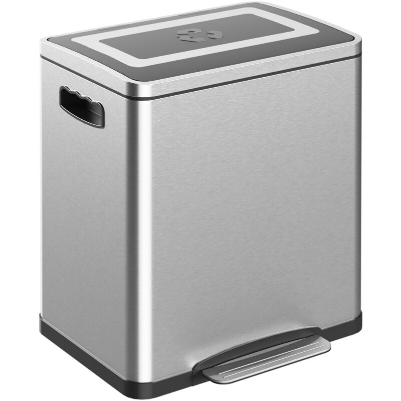 foto del prodotto homcom cestino rifiuti a 2 sezioni da 15l in acciaio e pp 40x34.8x47.5 cm